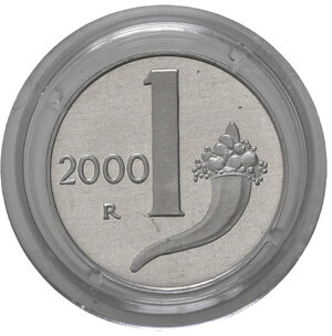 reverse: Repubblica Italiana. 1 lira 2000. Proof
