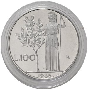 reverse: Repubblica Italiana. 100 lire 1985. Proof