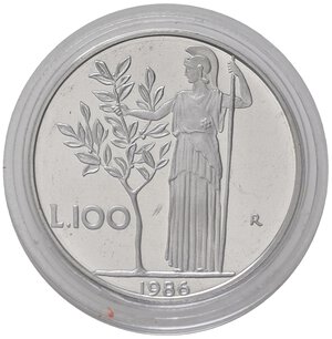 reverse: Repubblica Italiana. 100 lire 1986. Proof