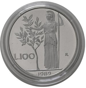 reverse: Repubblica Italiana. 100 lire 1989. Proof