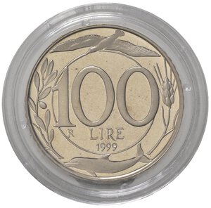reverse: Repubblica Italiana. 100 lire 1999. Proof