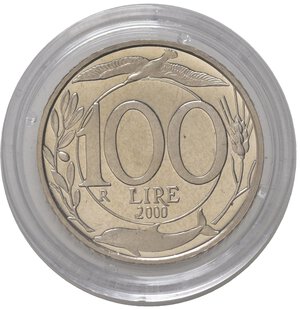 reverse: Repubblica Italiana. 100 lire 2000. Proof