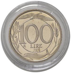 reverse: Repubblica Italiana. 100 lire 2001. Proof