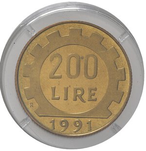 reverse: Repubblica Italiana. 200 lire 1991. Proof