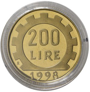 reverse: Repubblica Italiana. 200 lire 1998. Proof