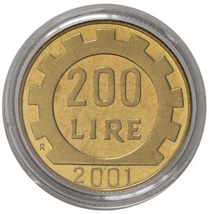 reverse: Repubblica Italiana. 200 lire 2001. Proof