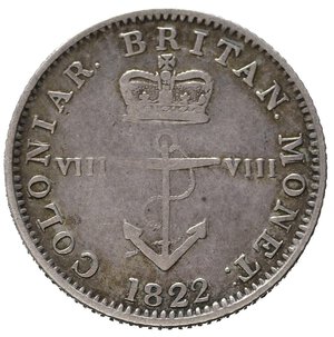 reverse: BRITISH WEST INDIES. Anchor Coinage. 1/8 dollar 1822. Ag Raro. Km2. qBB