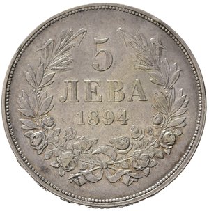 reverse: BULGARIA. Ferdinando I (1887-1918). 5 Leva 1894 KB. Ag. KM#18. BB+/qSPL