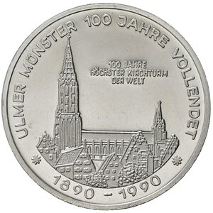 reverse: GERMANIA. Medaglia Ulmer Munster (Duomo di Ulma) 1990. Ag 14,02 g. Proof