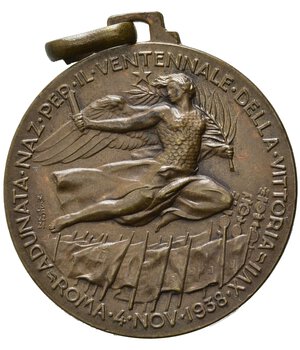 obverse: VENTENNIO FASCISTA. Associazione Nazionale Combattenti. Medaglia per il ventennale della vittoria 1918-1938. AE (13,93 g). SPL