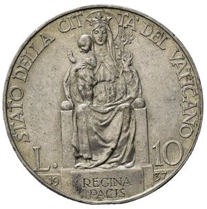 reverse: Stato Pontificio. Città del Vaticano. Pio XI (1929-1938). AR 10 lire 1937. SPL