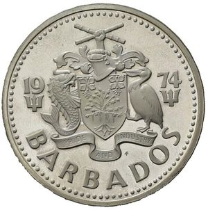 reverse: Barbados.  AR 10 dollars. 1974. SPL+