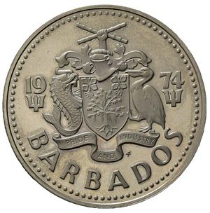 reverse: Barbados. AR 2 dollars. 1974. SPL+