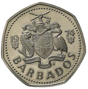reverse: Barbados. AR 1 dollar. 1974. SPL+