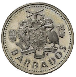 reverse: Barbados. AR  25 Centesimi 1974. SPL