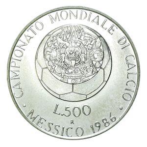 obverse: Italy Repubblica Italiana AR 500 lire 1986 Messico Campionato Mondiale di Calcio