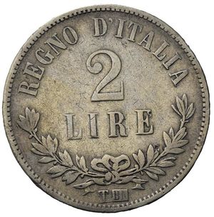 reverse: Italia. Regno D Italia.Vittorio Emanuele II (1861-1878).AR 2 Lire 1863 T. qBB