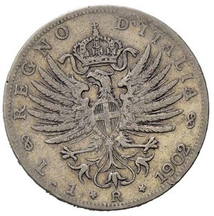 reverse: Italia. Regno d Italia . Vittorio Emanuele III (1900 – 1946) AR 1 Lira 1902. MB