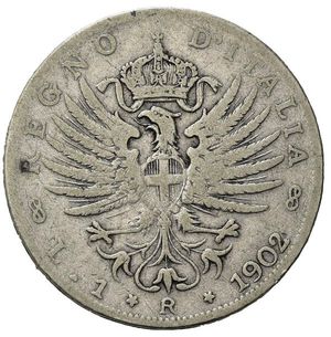 reverse: Italia. Regno d Italia . Vittorio Emanuele III (1900 – 1946). AR 1 Lira 1902. MB