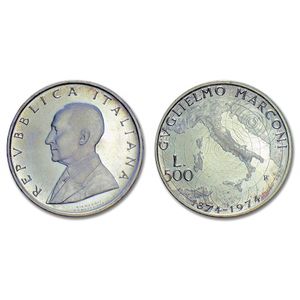 obverse: Italy Repubblica Italiana AR 500 lire 1984 Guglielmo Marconi