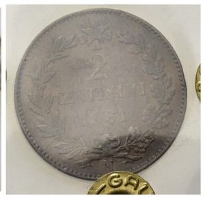reverse: Italia. Regno D Italia.Vittorio Emanuele II (1861-1878). 2 Cent. 1861. M CU. C/Liscio Montenegro 253 BB 