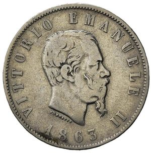 obverse: Italia. Regno D Italia.Vittorio Emanuele II (1861-1878).AR 2 Lire 1863 T. qBB