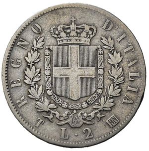 reverse: Italia. Regno D Italia.Vittorio Emanuele II (1861-1878).AR 2 Lire 1863 T. BB