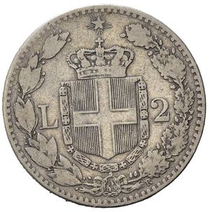 reverse: Italia. Regno d  Italia. Umberto I (1878-1900). AR 2 Lire 1883. qBB