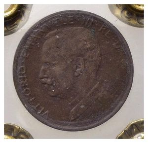 obverse: Italia. Regno D’Italia. Vittorio Emanuele III. 1 Cent. Manca Data e Italia . RR SPL. 