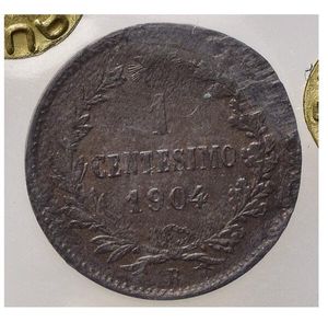 reverse: Italia. Regno D’Italia. Vittorio Emanuele III. 1 Cent. 1904. D/Manca Vittorio. Bordo Ore 5 Schiacciato.NC BB. 
