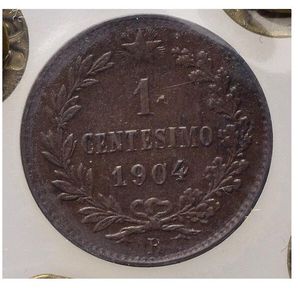 reverse: Italia. Regno D’Italia. Vittorio Emanuele III. 1 Cent. 1904. Manca R Spostata in Alto. Macchia Ore 2. FDC. 