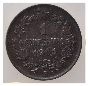 reverse: Italia. Regno D’Italia. Vittorio Emanuele III. 1 Cent. 1905. 1 Ribattuto. R FDC. 70