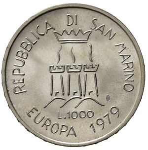 reverse: Repubblica di San Marino. AR Lire 1000 1979 (31,5mm, 14,62gr) SPL
