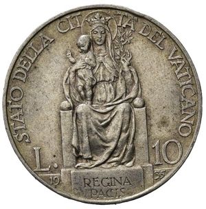 reverse: Stato Pontificio. Città del Vaticano. Pio XI (1929-1938). AR 10 lire 1935. SPL
