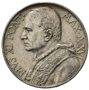obverse: Stato Pontificio. Città del Vaticano. Pio XI (1929-1938). AR 10 lire 1937. SPL