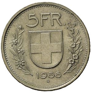 reverse: Svizzera. AR 5 Francs 1966 (31,3mm, 15,03gr) SPL