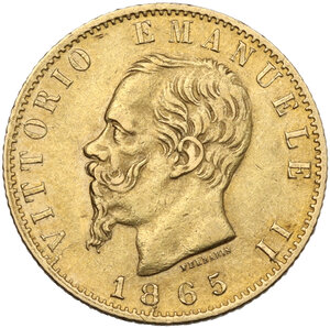 obverse: Vittorio Emanuele II  (1861-1878). 20 lire 1865 Torino
