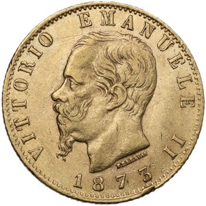 obverse: Vittorio Emanuele II  (1861-1878). 20 lire 1873 Milano