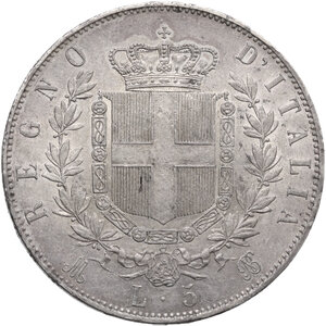 reverse: Vittorio Emanuele II  (1849-1878). 5 lire 1871 Milano