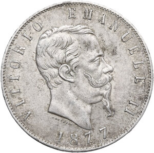 obverse: Vittorio Emanuele II  (1861-1878). 5 lire 1877 Roma