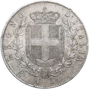 reverse: Vittorio Emanuele II  (1861-1878). 5 lire 1877 Roma