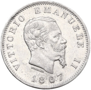 obverse: Vittorio Emanuele II  (1849-1878). Lira 1867 Milano