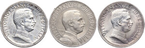 obverse: Vittorio Emanuele III (1900-1943). Lotto di tre (3) monete da 2 lire: 1908, 1914, 1917