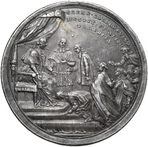 reverse: Pio VI (1775-1799), Giovanni Angelo Braschi. Medaglia A. XXI per l istituzione dell Opera Pia della Ospitalità Francese