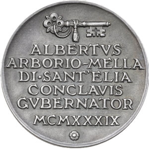 reverse: Sede Vacante (1939). Coppia di medaglie emesse dal Governatore del Conclave Monsignore Alberto Arborio Mella di Sant Elia
