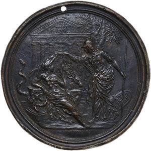 reverse: Arezzo.  Francesco Redi (1626-1698), medico e poeta. . Medaglia 1684, bordo modanato, per l attività di medico del Redi