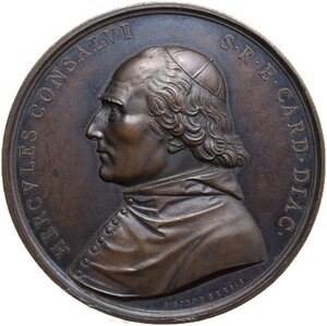 obverse: Ercole Consalvi (1757-1824), Cardinale, Segretario di Stato.. Medaglia 1824 per commemorare la morte