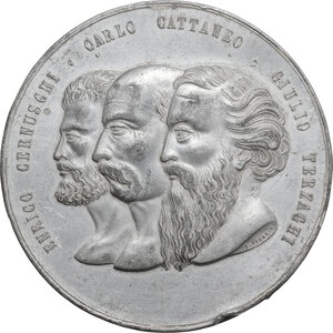 obverse: Medaglia 1848 per le cinque giornate di milano a ricordo di Enrico Cernuschi, Carlo Cattaneo e Giulio Terzaghi