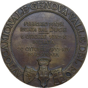obverse: Medaglia unifacie 1935 per l inaugurazione dell Autocamionale Genova-Valle del Po