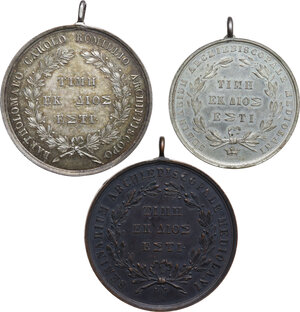 reverse: Lotto di tre (3) medaglie di vari diametri e metalli di ambito milanese di cui due in argento e una in bronzo